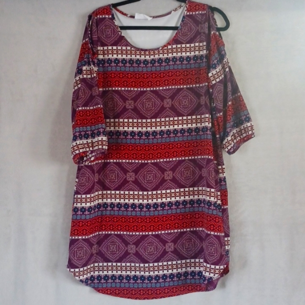 Peach Love Women's Career Peasant Shift Dress Lined Open Shoulder Multicolor L.